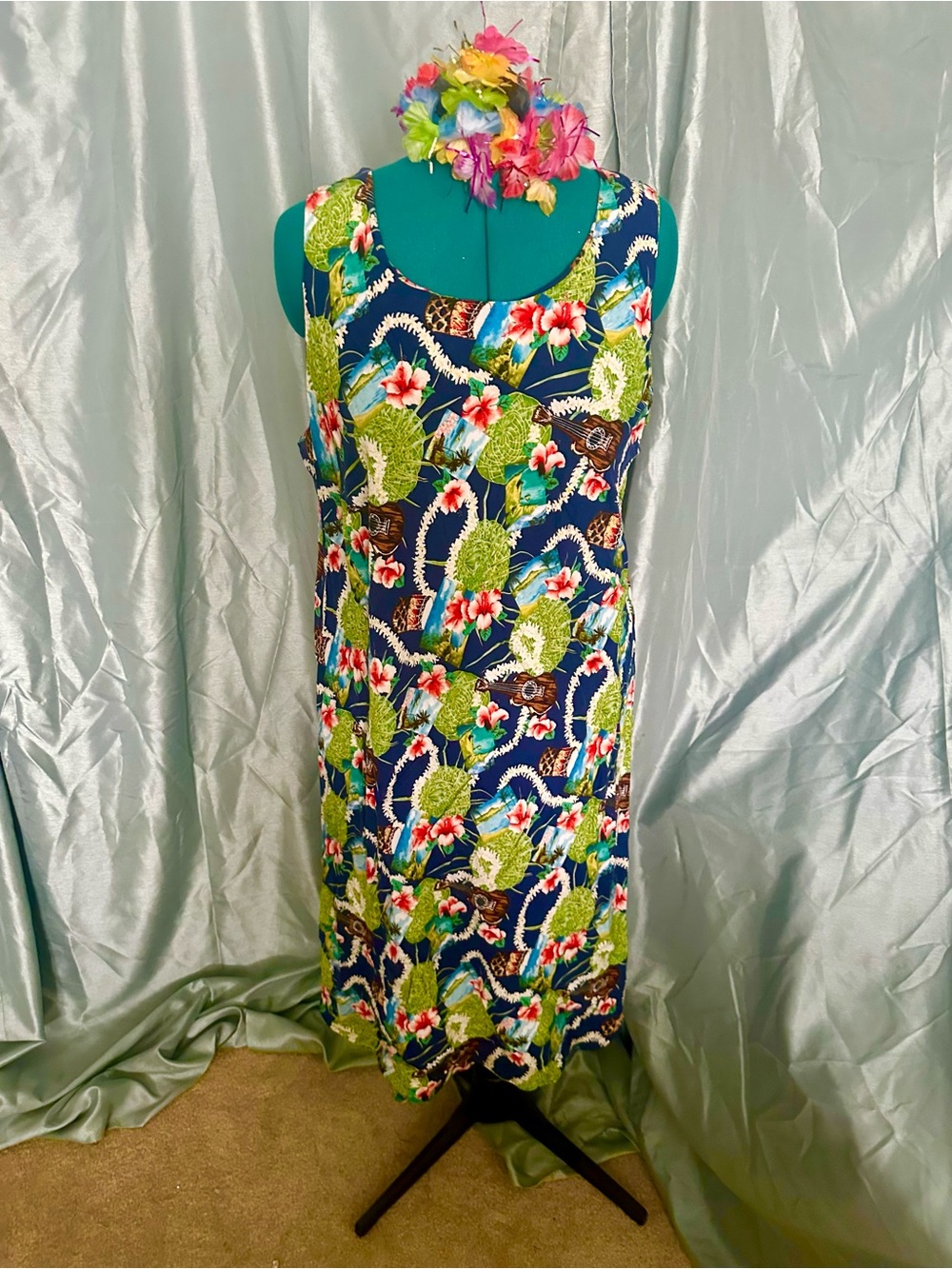 Hilo Hattie Navy Floral Hawaiian Midi Dress